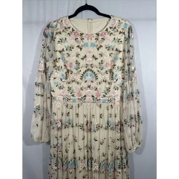 NEW Mac Duggal [‎ 10 ] 35111 Floral Embroidered Blouson Sleeve Gown Ivory Long - Picture 11 of 16